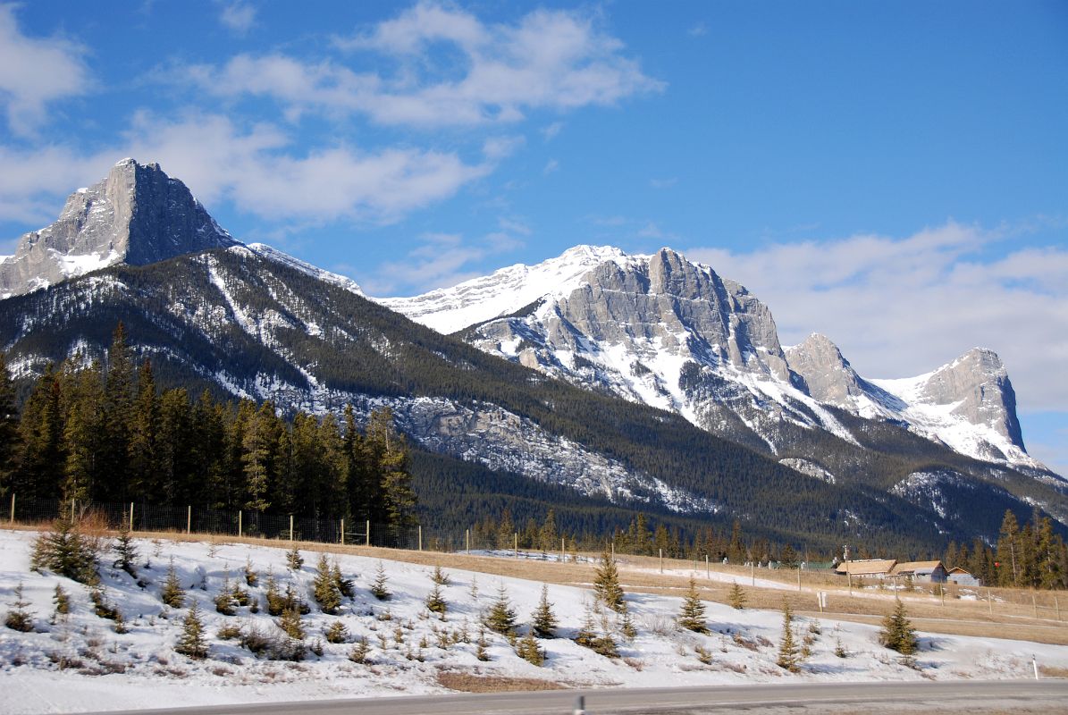 03 Mount Lawrence Grassi In Centre And Miners Peak and Ha Ling Peak on Right From Trans Canada Highway Near Canmore